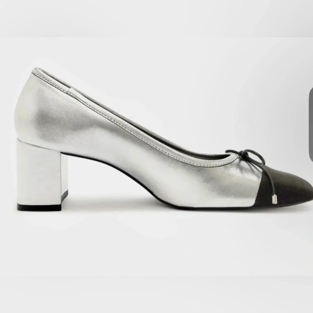 NEW Womens SCHUTZ Arissa Metallic Bow Cap-Toe Pumps 9.5, Black